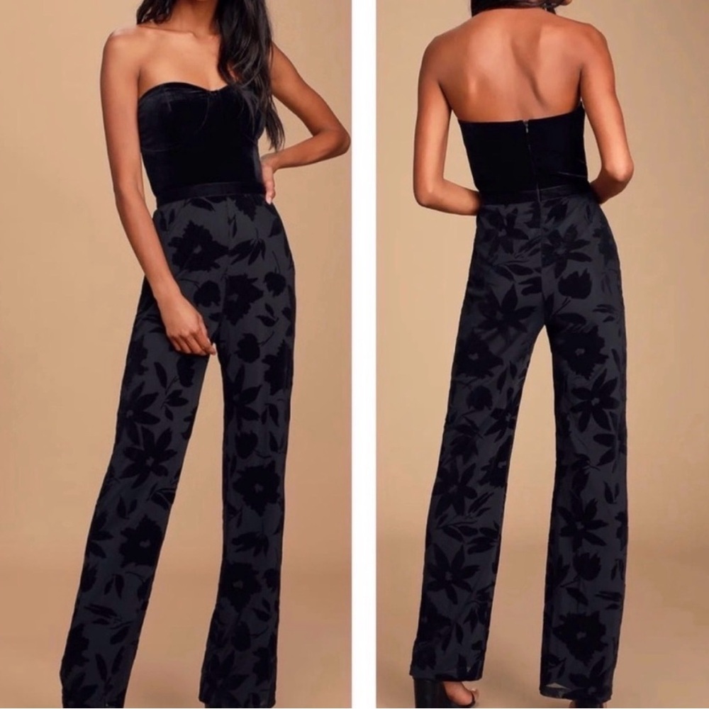 NWT LULUS love about it black strapless jumpsuit size large date night going out